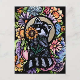 Raccoon Art Flower Raccoons Design med solros Vykort