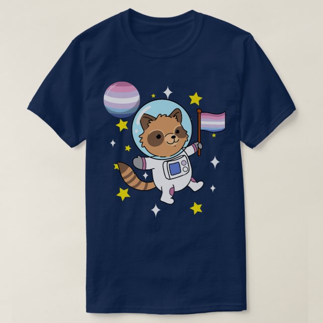 Raccoon Astronaut Bigender Pride T Shirt (Design framsida)