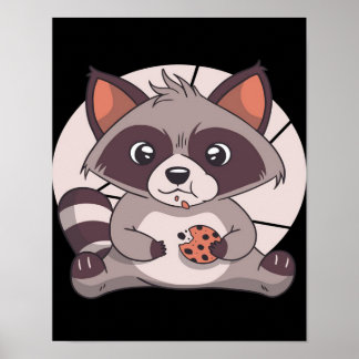 Raccoon-ätande cookie - Cute Chocolate Älskare Gif Poster