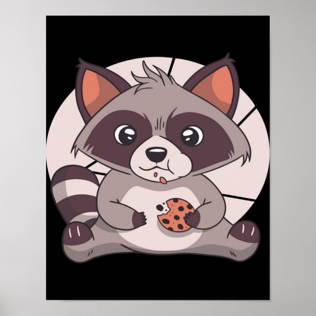 Raccoon-ätande cookie - Cute Chocolate Älskare Gif Poster (Framsidan)