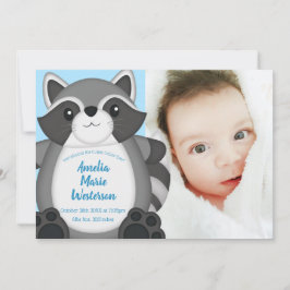 Raccoon Baby Shower Blue Inbjudningar