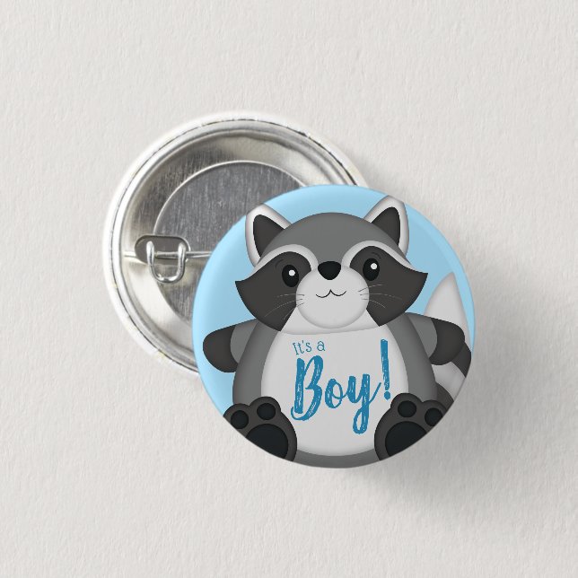 Raccoon Baby Shower Blue Knapp (Framsida & baksida)