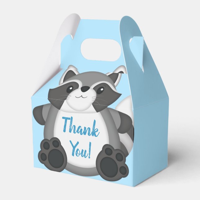 Raccoon Baby Shower Blue Presentaskar (Framsidan Sidan)