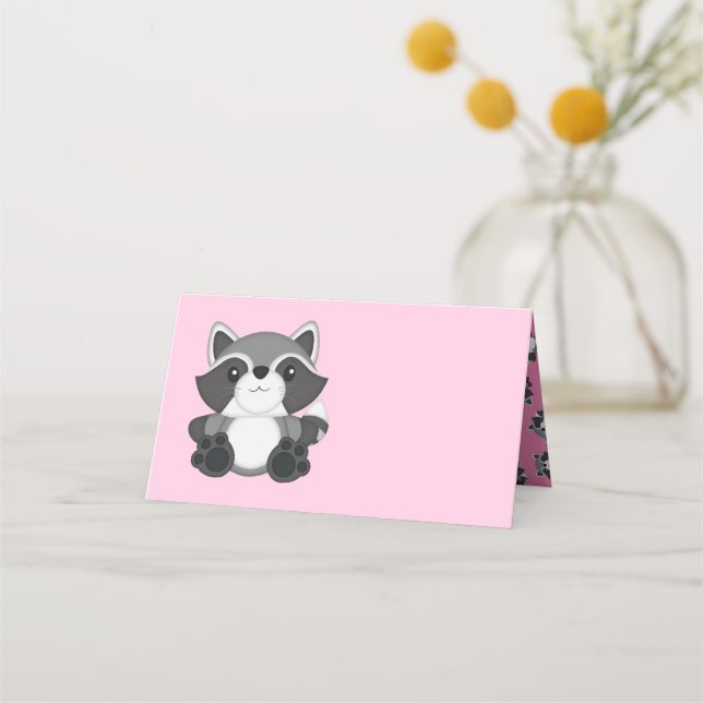 Raccoon Baby Shower Rosa Placeringskort (Framsida)