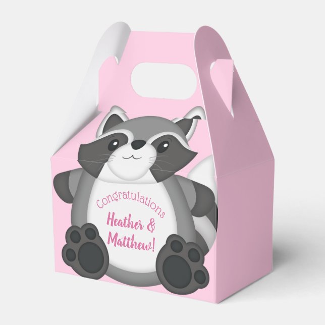 Raccoon Baby Shower Rosa Presentaskar (Framsidan Sidan)