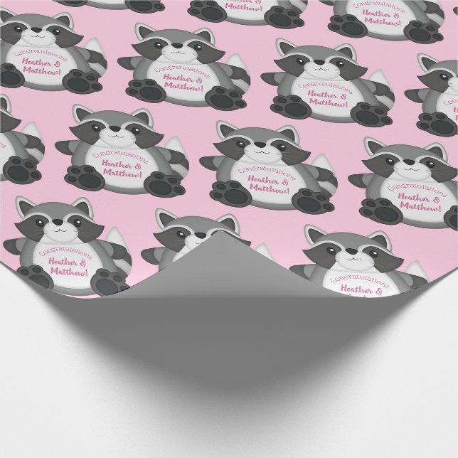 Raccoon Baby Shower Rosa Presentpapper (Hörn)