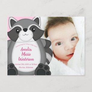 Raccoon Baby Shower Rosa Vykort