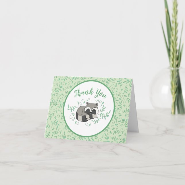 Raccoon Baby Shower Woodland Cute Sleeping Tack Kort (Framsida)