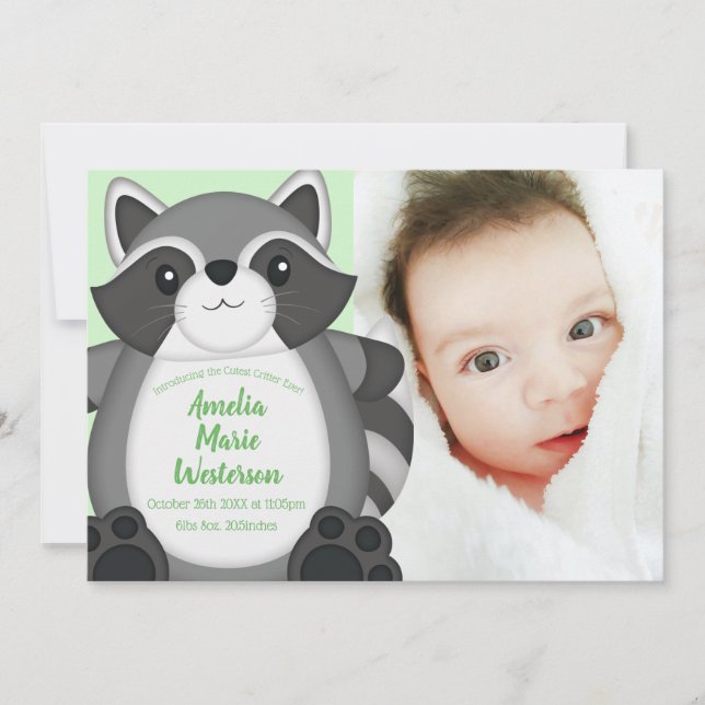 Raccoon Baby Shower Woodland Inbjudningar (Framsida)