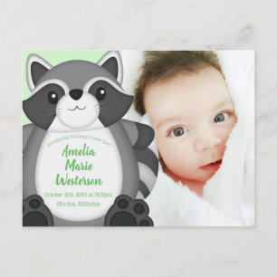 Raccoon Baby Shower Woodland Vykort