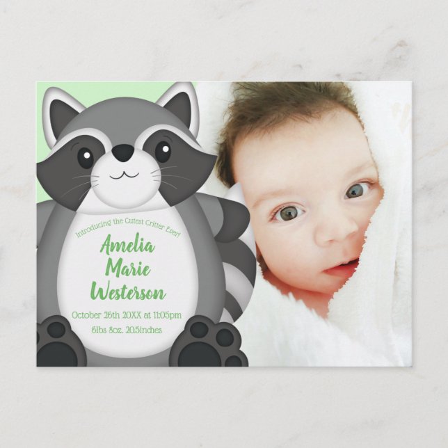 Raccoon Baby Shower Woodland Vykort (Framsida)