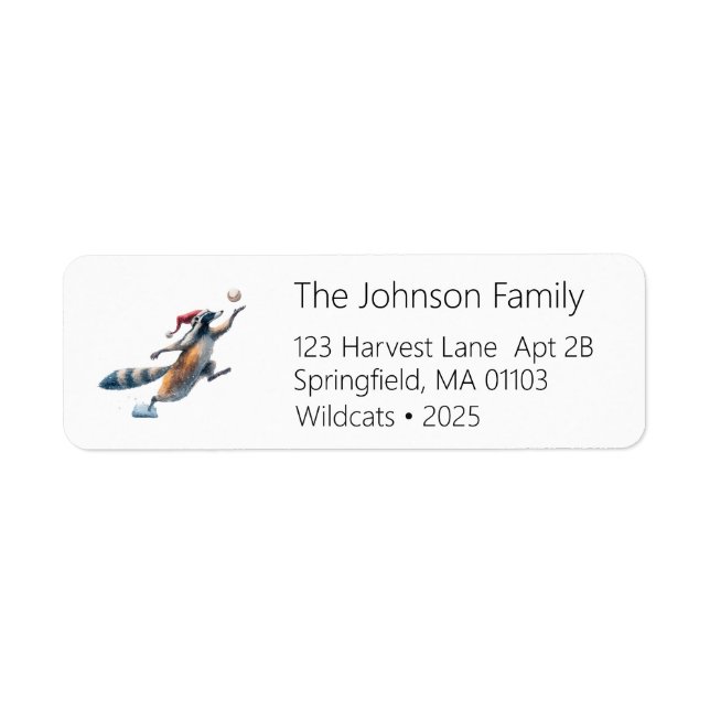 Raccoon Baseball Address Label Returadress Etikett (Framsidan)