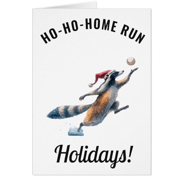 Raccoon Baseball Holiday Card – Editable Message Hälsningskort (Framsidan)