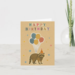 Raccoon Birthday Card på Kraft-bakgrunden Kort