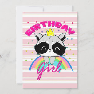 Raccoon Birthday Girl Animal Party Raccoon Älskare Inbjudningar