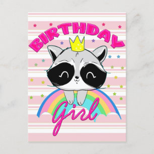 Raccoon Birthday Girl Animal Party Raccoon Älskare Vykort