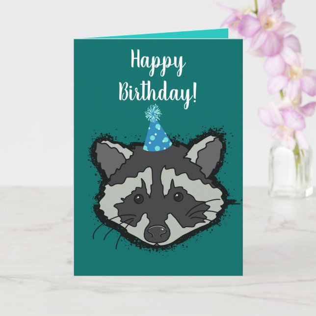 Raccoon Birthday kort (Orkide)
