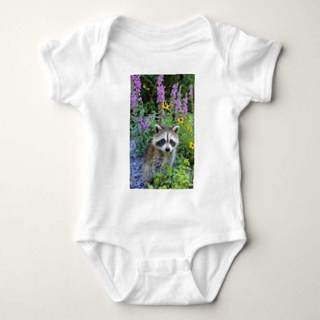 Raccoon bland blommorna t-shirt (Framsida)