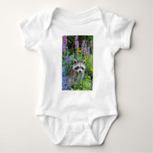Raccoon bland blommorna