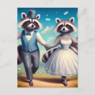 Raccoon Bride and Groom Vykort