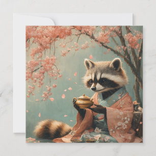 Raccoon Buddha: Fredliga teatern under Cherry Träd Julkort