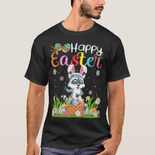 Raccoon Bunny Egg Hunting Funny Raccoon Lycklig Ös T Shirt