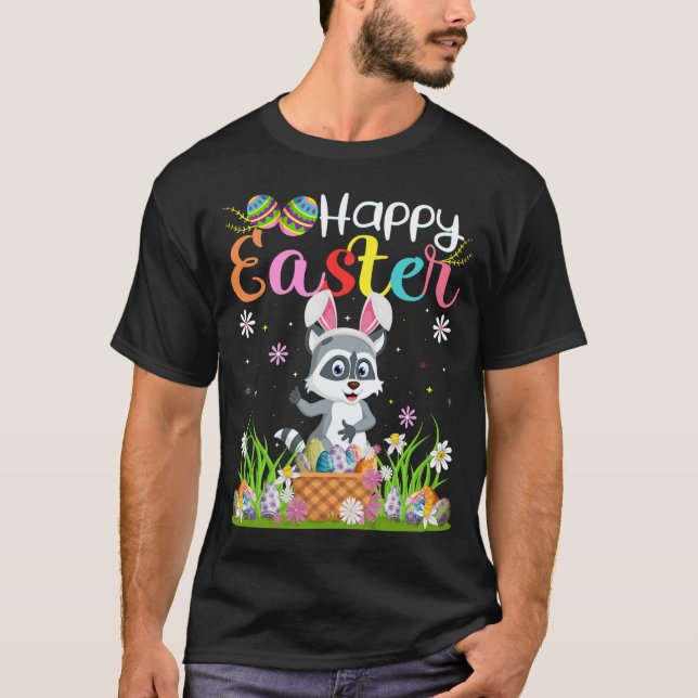 Raccoon Bunny Egg Hunting Funny Raccoon Lycklig Ös T Shirt (Framsida)