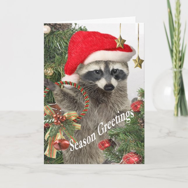 Raccoon Christma en Time för roliga kort (Framsida)