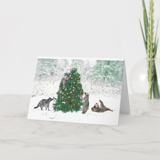 Raccoon Christmas Helgkort (Framsida)