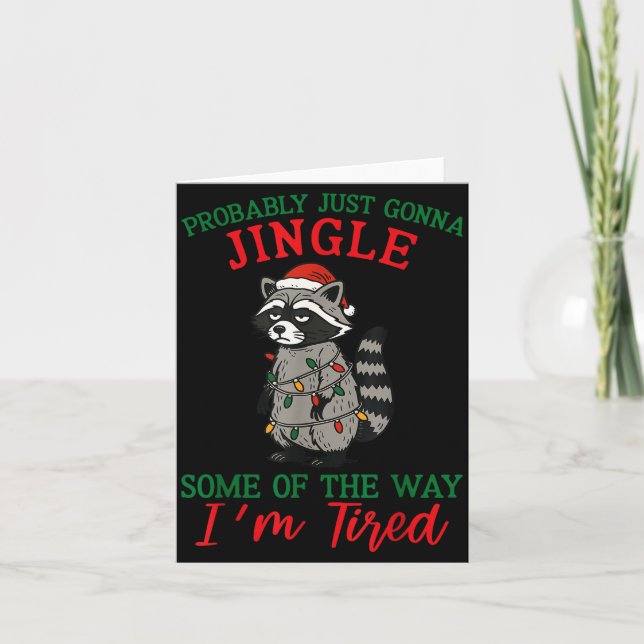 Raccoon Christmas Lights Pajama Holiday Santa Hat  Kort (Framsida)