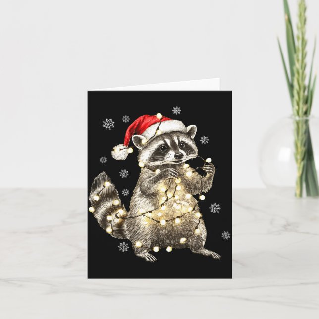 Raccoon Christmas Tree Lights Pajama Racoon Lover  Kort (Framsida)