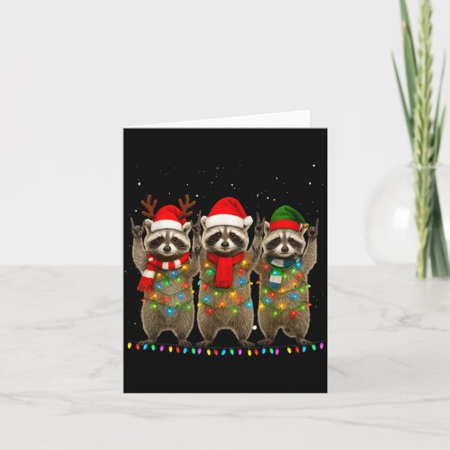 Raccoon Christmas Tree Lights Pajama Racoon Lover  Kort (Framsida)