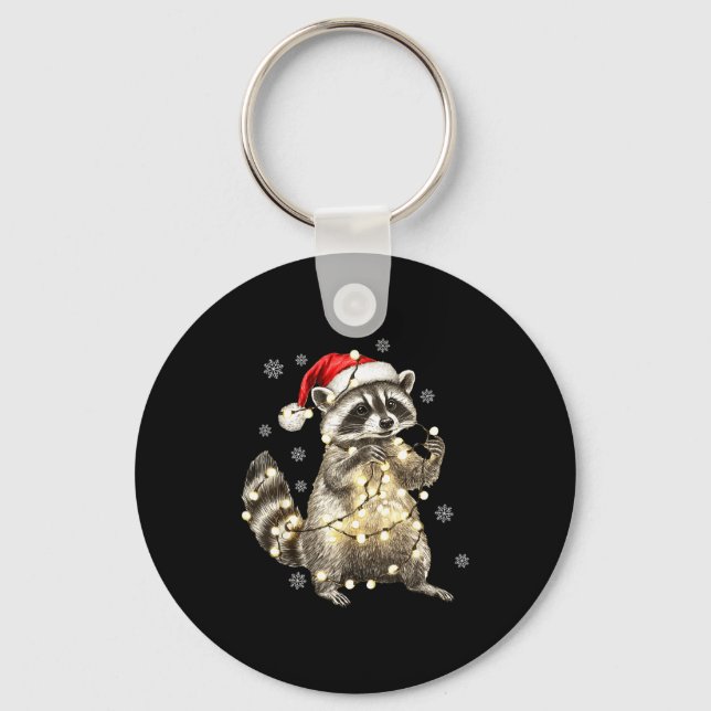 Raccoon Christmas Tree Lights Pajama Racoon Lover  Nyckelring (Framsida)