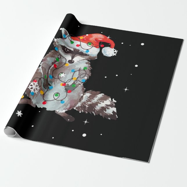 Raccoon Christmas Tree Lights Pajama Racoon Lover Presentpapper (Utrullad)