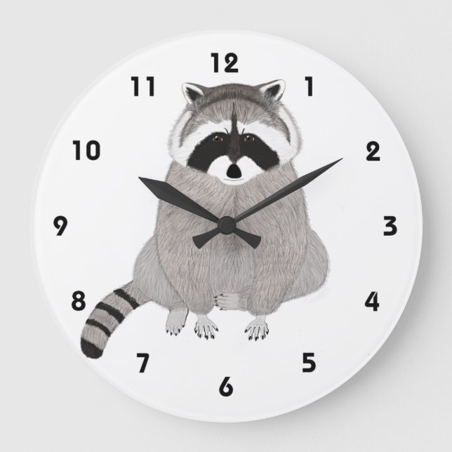 Raccoon Clock Stor Klocka (Framsida)