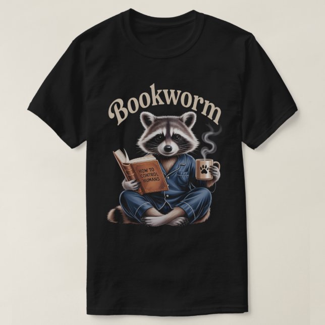 Raccoon Coffee Bok Älskare | Bookworm Reading boka T Shirt (Design framsida)
