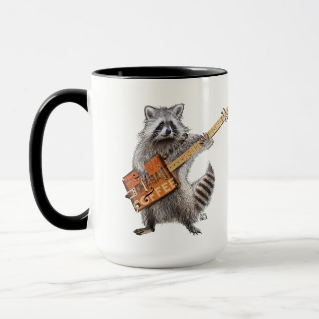 Raccoon Coffee Guitar Art Mugg (Vänster)