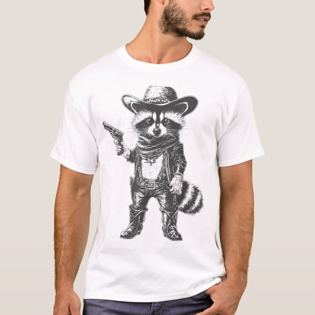Raccoon Cowboy Hat T Shirt (Framsida)