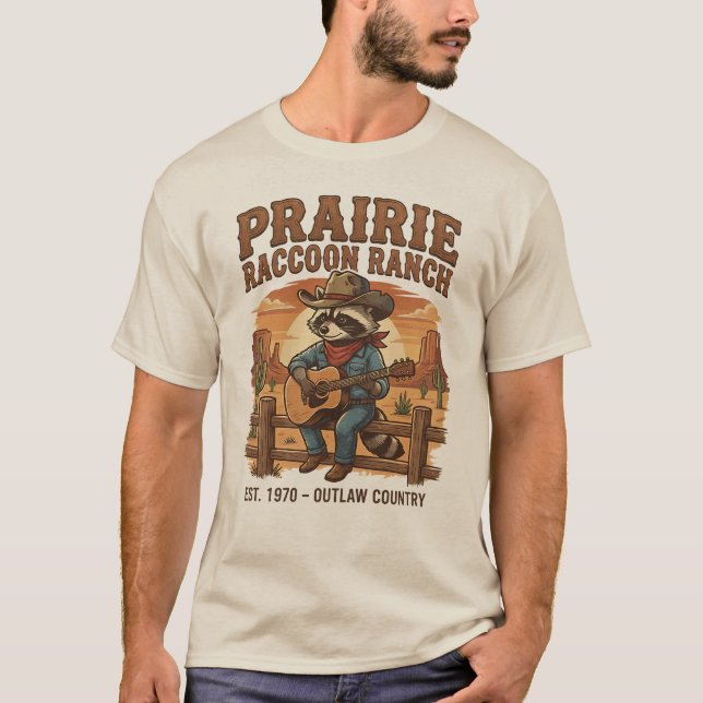 Raccoon Cowboy Outlaw Country Western Aesthetic T Shirt (Framsida)