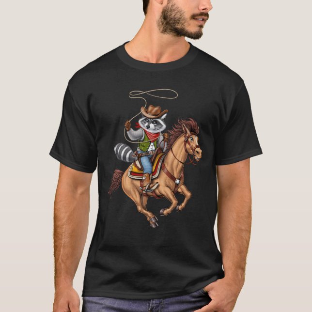 Raccoon Cowboy Rodeo T Shirt (Framsida)