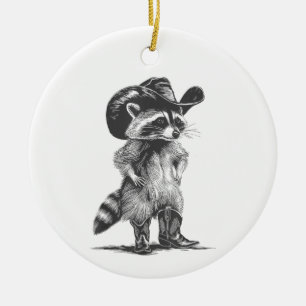 Raccoon Cowboy Rolig Raccoon Grafik Meme Män Kvinn Julgransprydnad Keramik