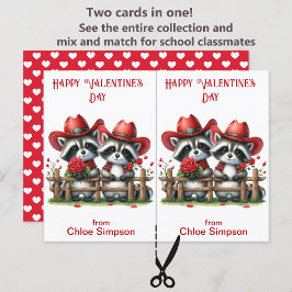 Raccoon Cowboys Barn Valentine Classroom Card Vykort
