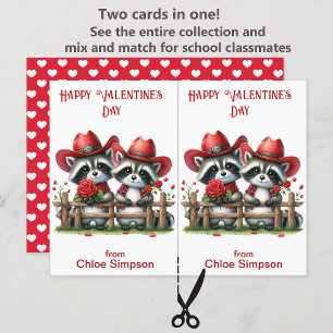 Raccoon Cowboys Barn Valentine Classroom Card Vykort