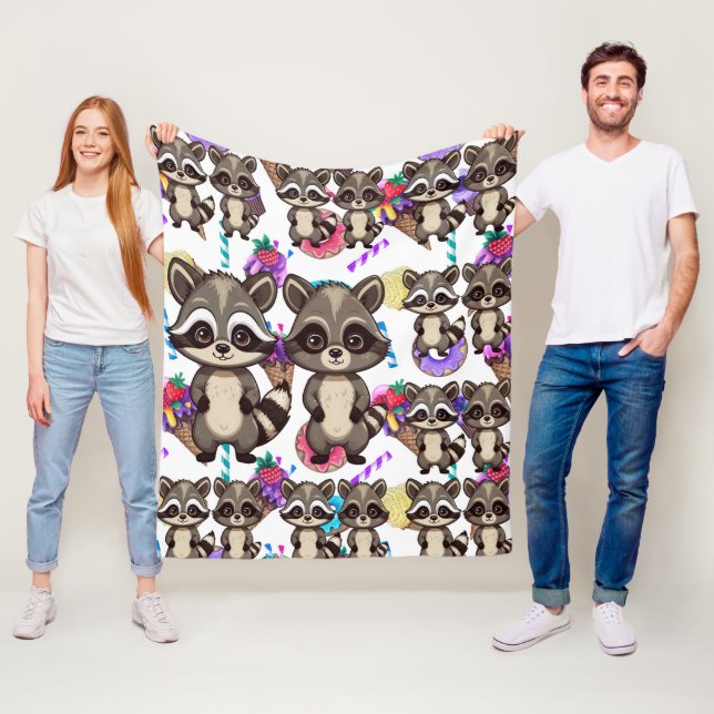 Raccoon Cute Kawaii Twin Sweet Mönster Fleecefilt (På plats)