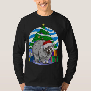 Raccoon Cute Santa Julgran Decor T Shirt