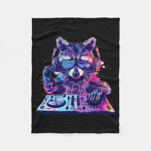 Raccoon Dj Edm Techno House Music Funny Animal Lov Fleecefilt (Framsidan)