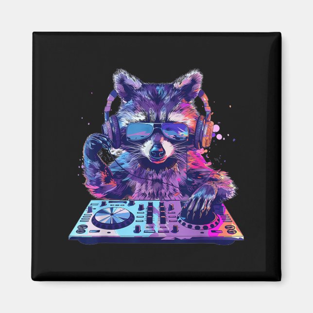 Raccoon Dj Edm Techno House Music Funny Animal Lov Magnet (Framsidan)