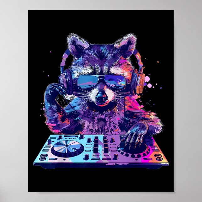 Raccoon Dj Edm Techno House Music Funny Animal Lov Poster (Framsidan)