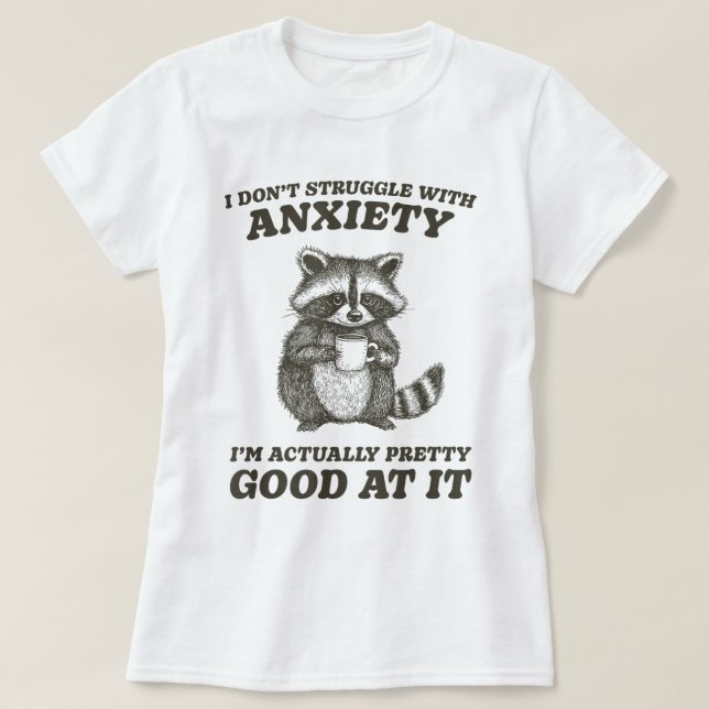 Raccoon Drinking Coffee Anxiety Humor T Shirt (Design framsida)