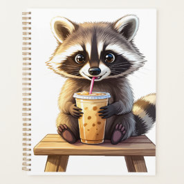 Raccoon Drinking Iced Coffee